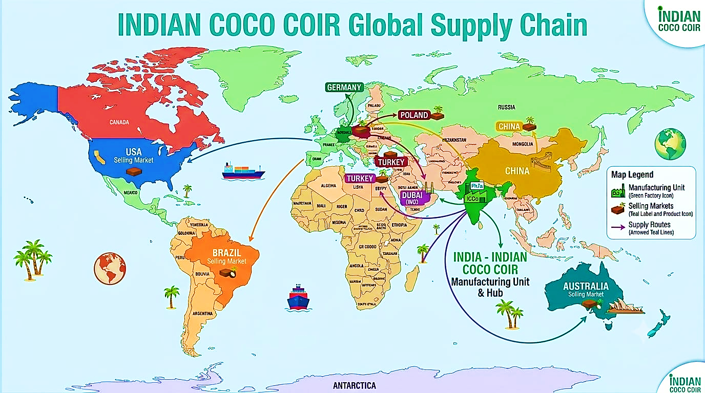 Indian Coco Coir global supply chain map