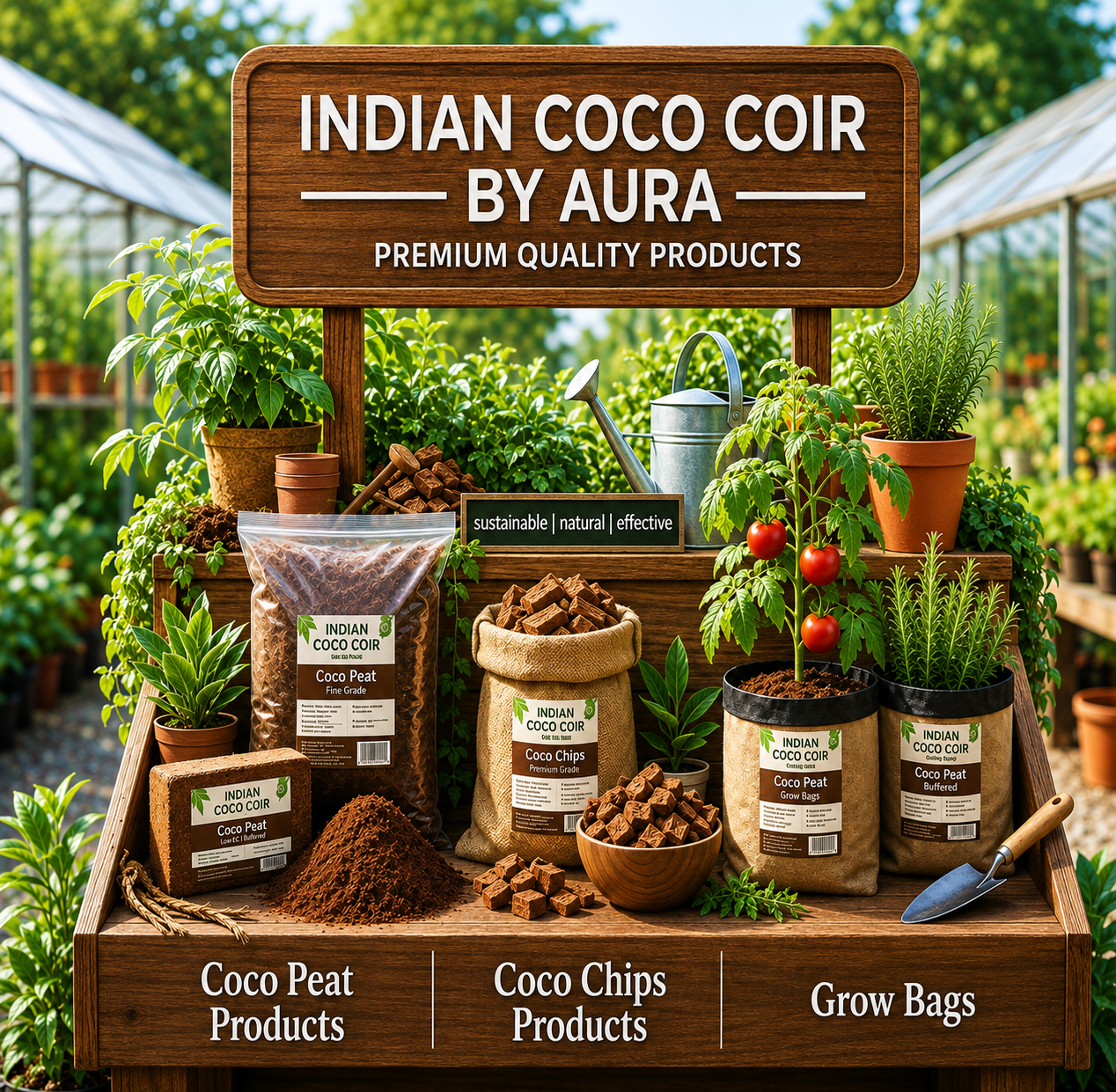 Indian Coco Coir by Aura — premium coco peat, coco chips and grow bags